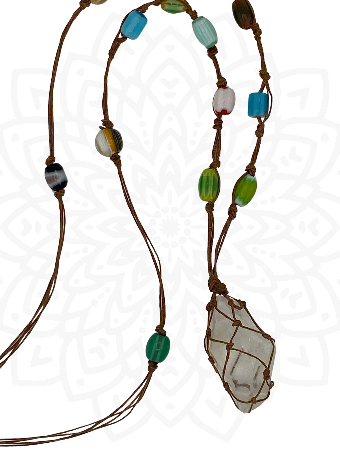 Handcrafted Caged Clear Quartz Necklace with Glass beads - 19-inches